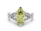 White gold Fancy Yellow Marquise Cut Cut Diamond Twisted Band with Milgrain Pave Setting and Four-Prong Setting