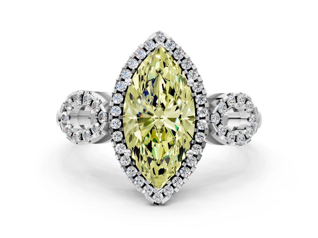 White gold Fancy Yellow Marquise Cut Cut Halo Diamond Infinity Band with Four-Prong Setting