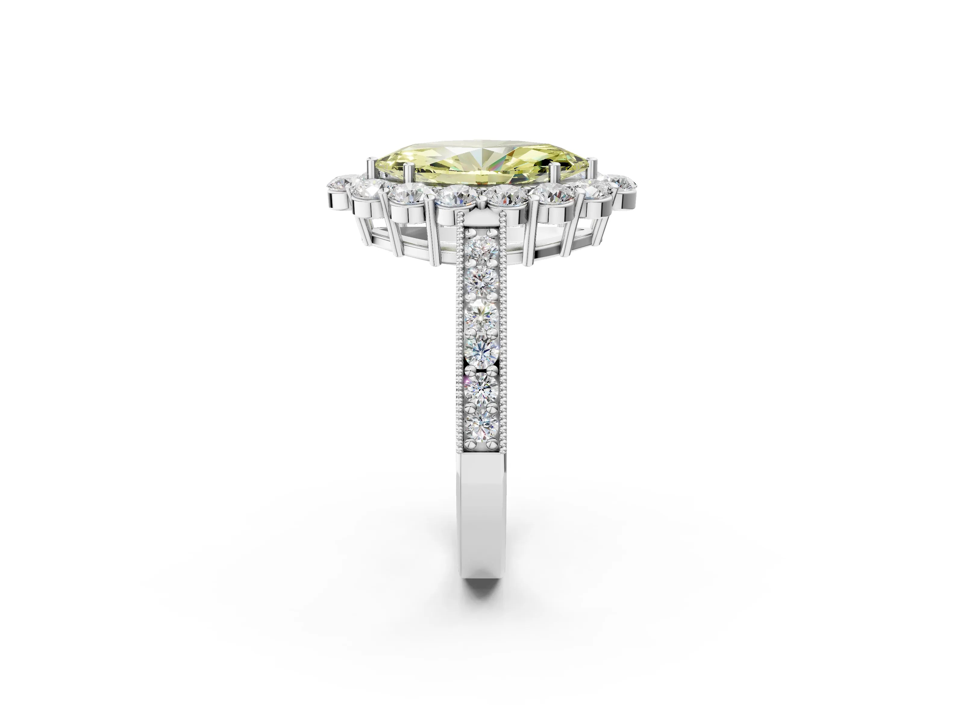 White gold Fancy Yellow Marquise Cut Cut Halo Diamond Pavé Engagement Ring with Milgrain Detailing_26