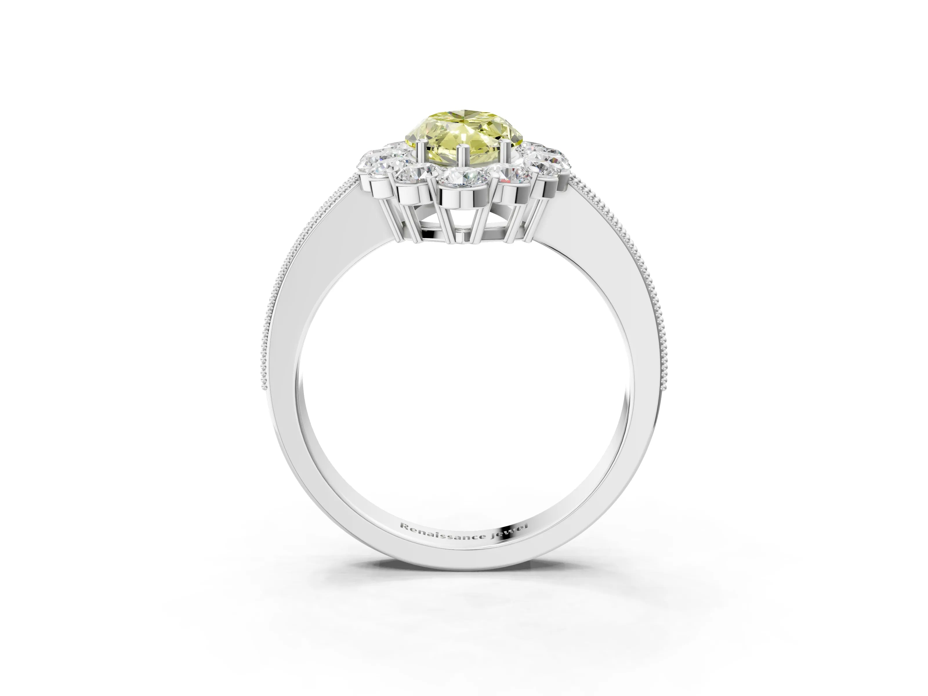 White gold Fancy Yellow Marquise Cut Cut Halo Diamond Pavé Engagement Ring with Milgrain Detailing_27