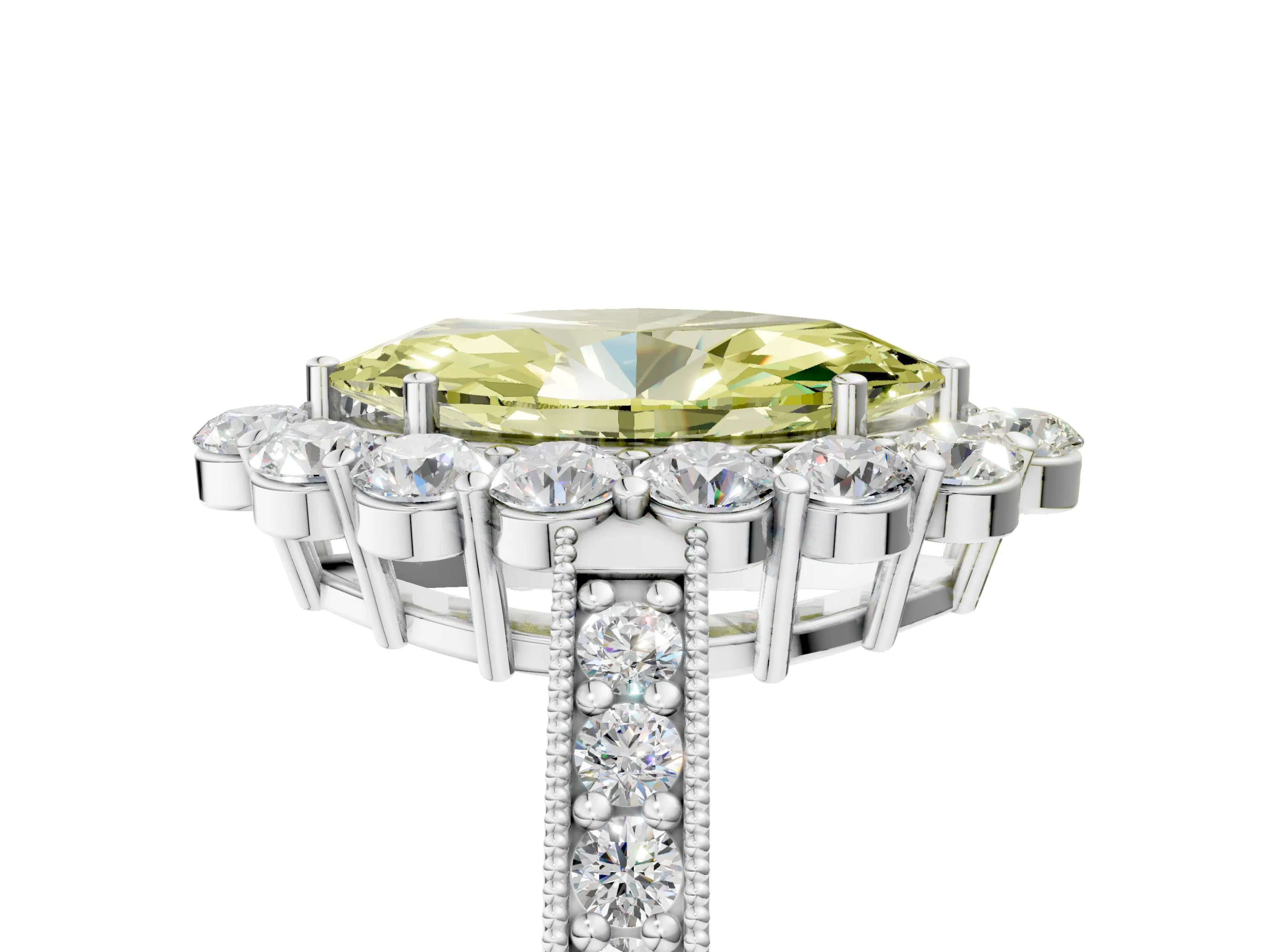 White gold Fancy Yellow Marquise Cut Cut Halo Diamond Pavé Engagement Ring with Milgrain Detailing_29