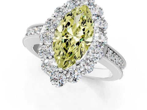 White gold Fancy Yellow Marquise Cut Cut Halo Diamond Pavé Engagement Ring with Milgrain Detailing_37