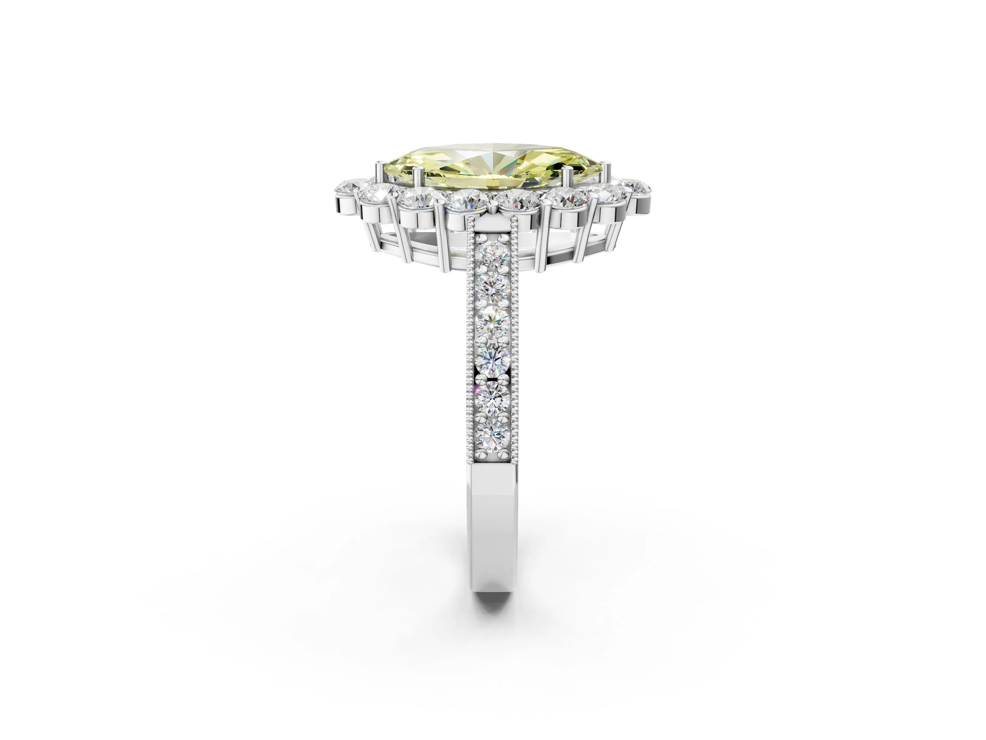 White gold Fancy Yellow Marquise Cut Cut Halo Diamond Pavé Engagement Ring with Milgrain Detailing_38