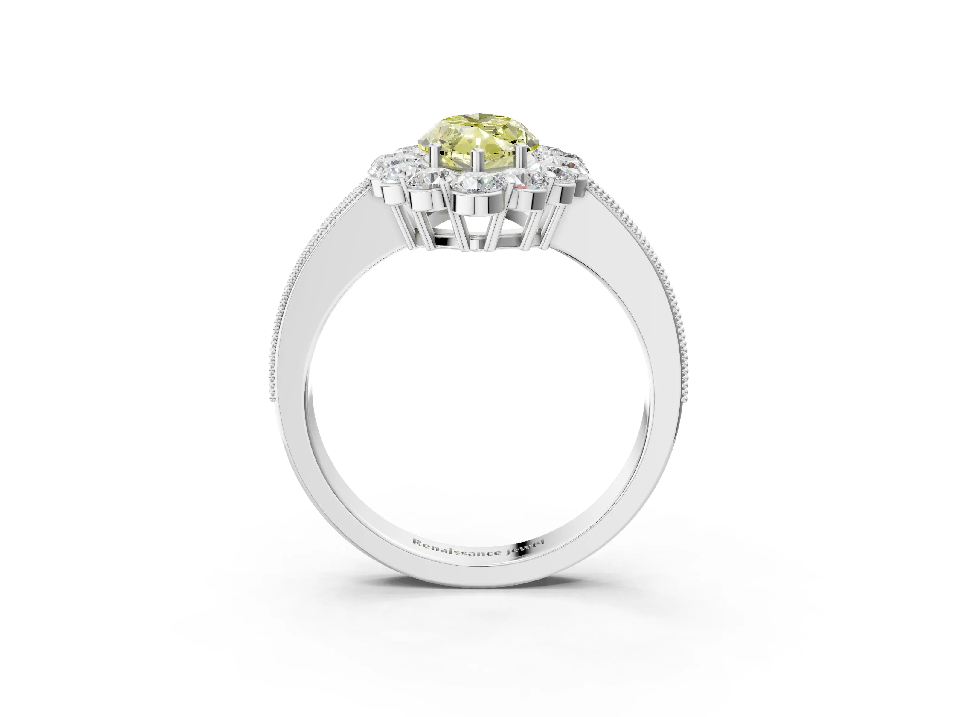 White gold Fancy Yellow Marquise Cut Cut Halo Diamond Pavé Engagement Ring with Milgrain Detailing_39