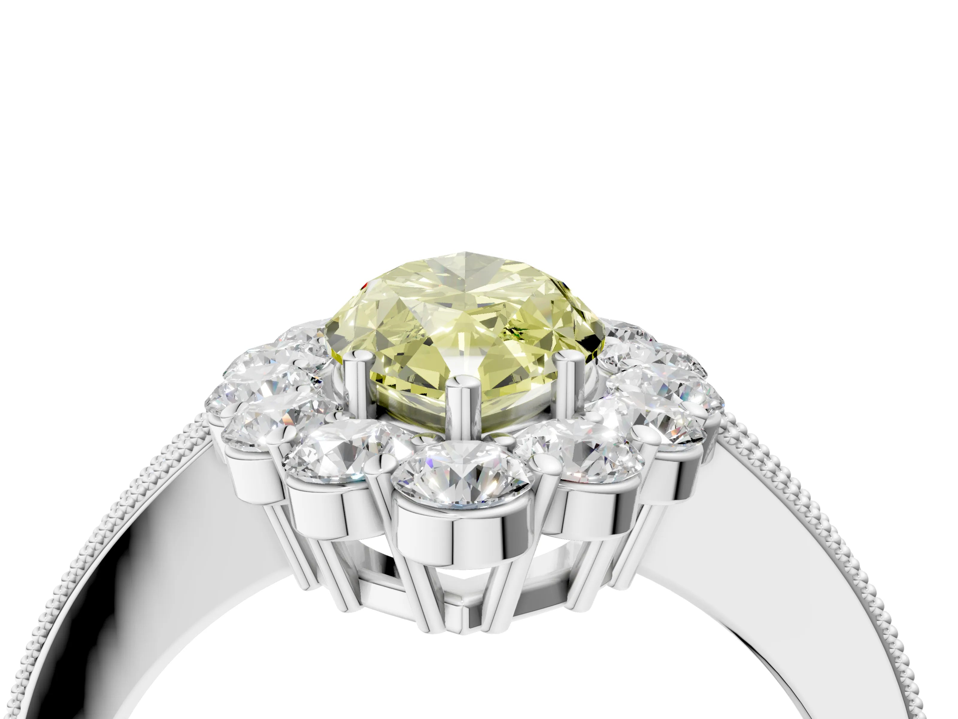 White gold Fancy Yellow Marquise Cut Cut Halo Diamond Pavé Engagement Ring with Milgrain Detailing_40