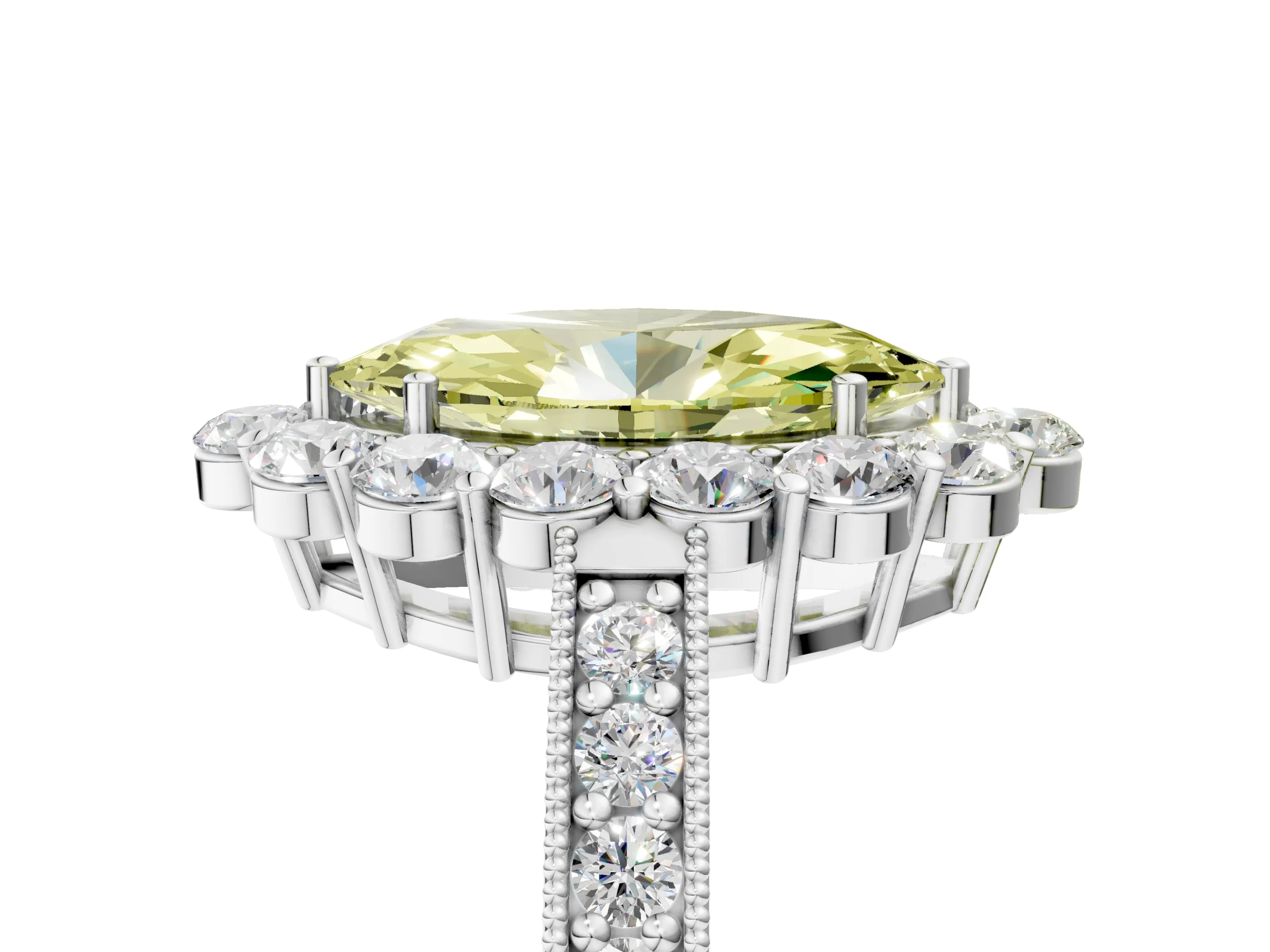 White gold Fancy Yellow Marquise Cut Cut Halo Diamond Pavé Engagement Ring with Milgrain Detailing_41