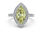 White gold Fancy Yellow Marquise Cut Cut Halo Pavé Diamond Ring