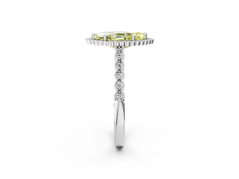 White gold Fancy Yellow Marquise Cut Cut Halo Pavé Solitaire Ring with Milgrain Band_14