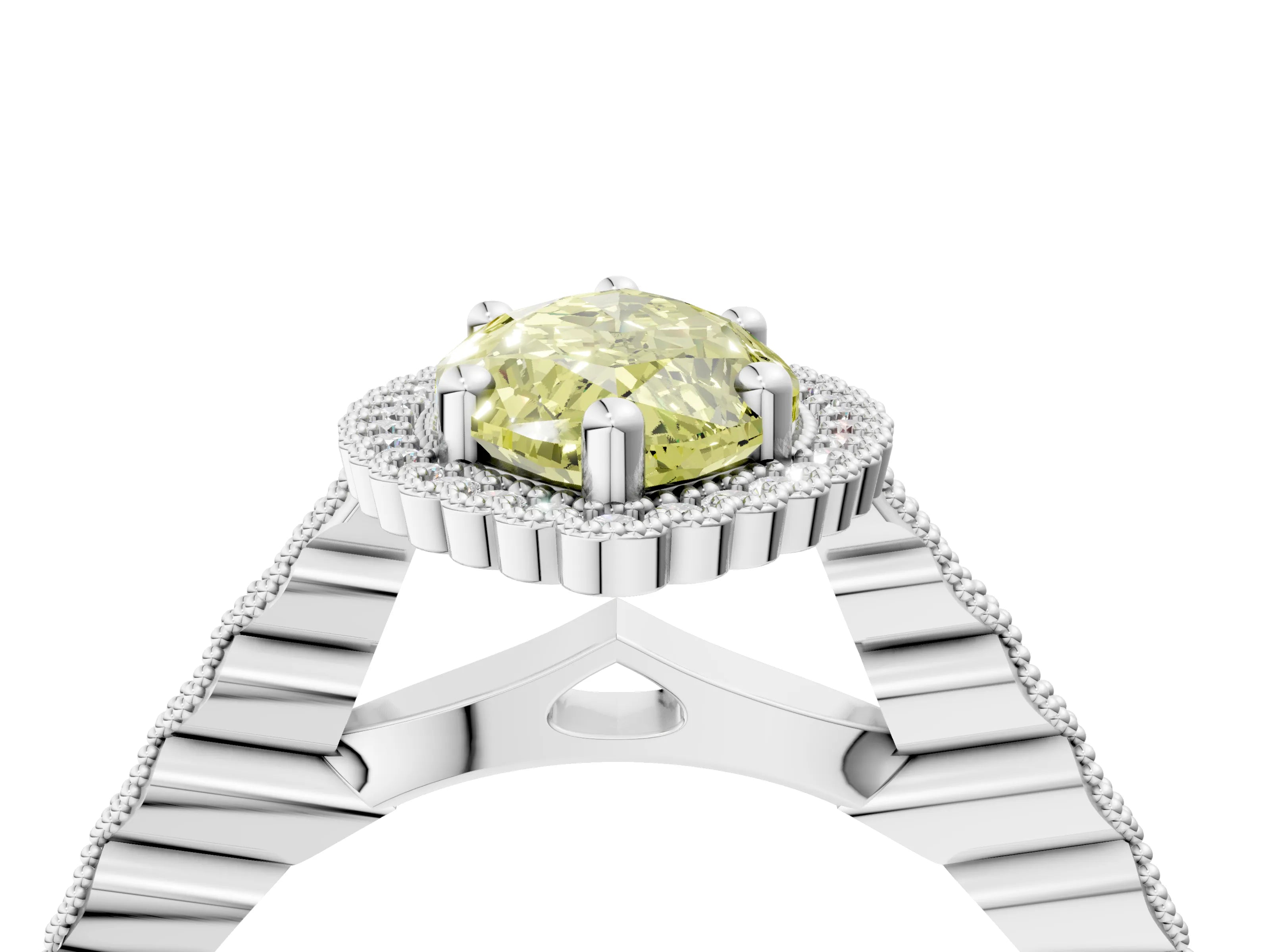 White gold Fancy Yellow Marquise Cut Cut Halo Pavé Solitaire Ring with Milgrain Band_16