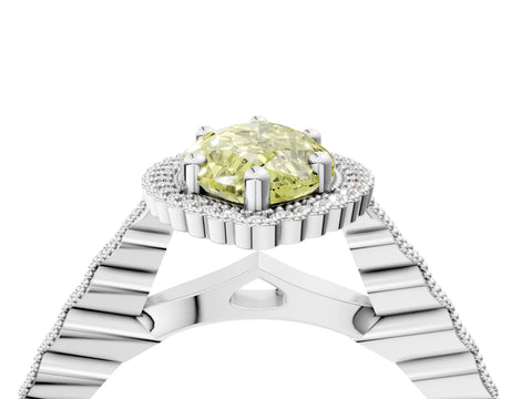 White gold Fancy Yellow Marquise Cut Cut Halo Pavé Solitaire Ring with Milgrain Band_16