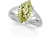 White gold Fancy Yellow Marquise Cut Cut Milgrain Pave Diamond Engagement Ring with Four-Prong Setting_4