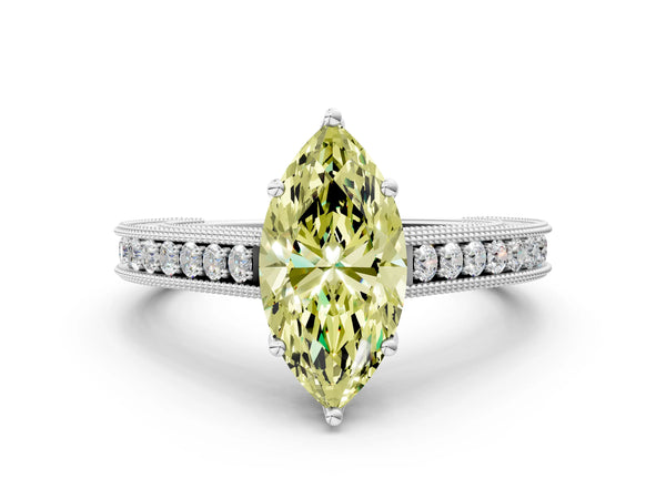 Platinum Marquise Vintage Pave Engagement Ring Setting for Fancy Yellow Center