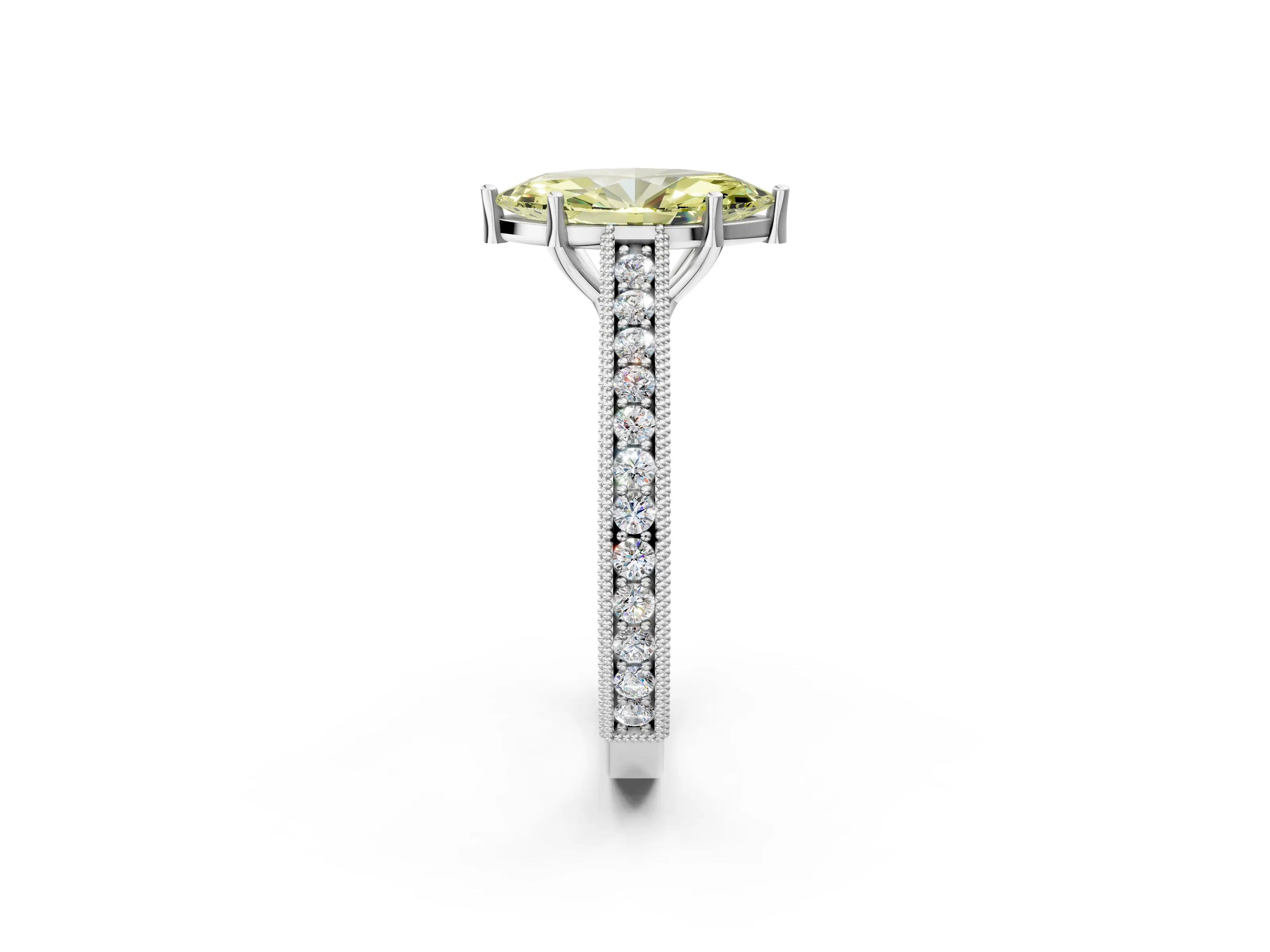 White gold Fancy Yellow Marquise Cut Cut Pave Band Milgrain Solitaire Ring_2