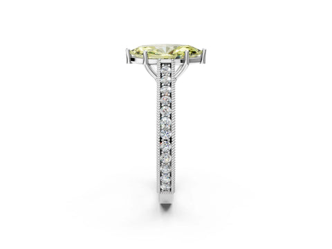 White gold Fancy Yellow Marquise Cut Cut Pave Band Milgrain Solitaire Ring_2