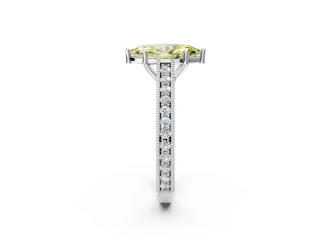 White gold Fancy Yellow Marquise Cut Cut Pave Band Milgrain Solitaire Ring_2