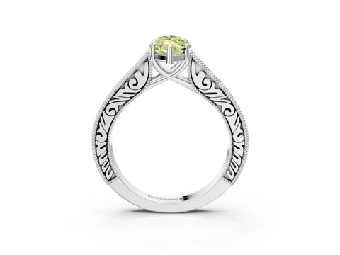 White gold Fancy Yellow Marquise Cut Cut Pave Band Milgrain Solitaire Ring_3