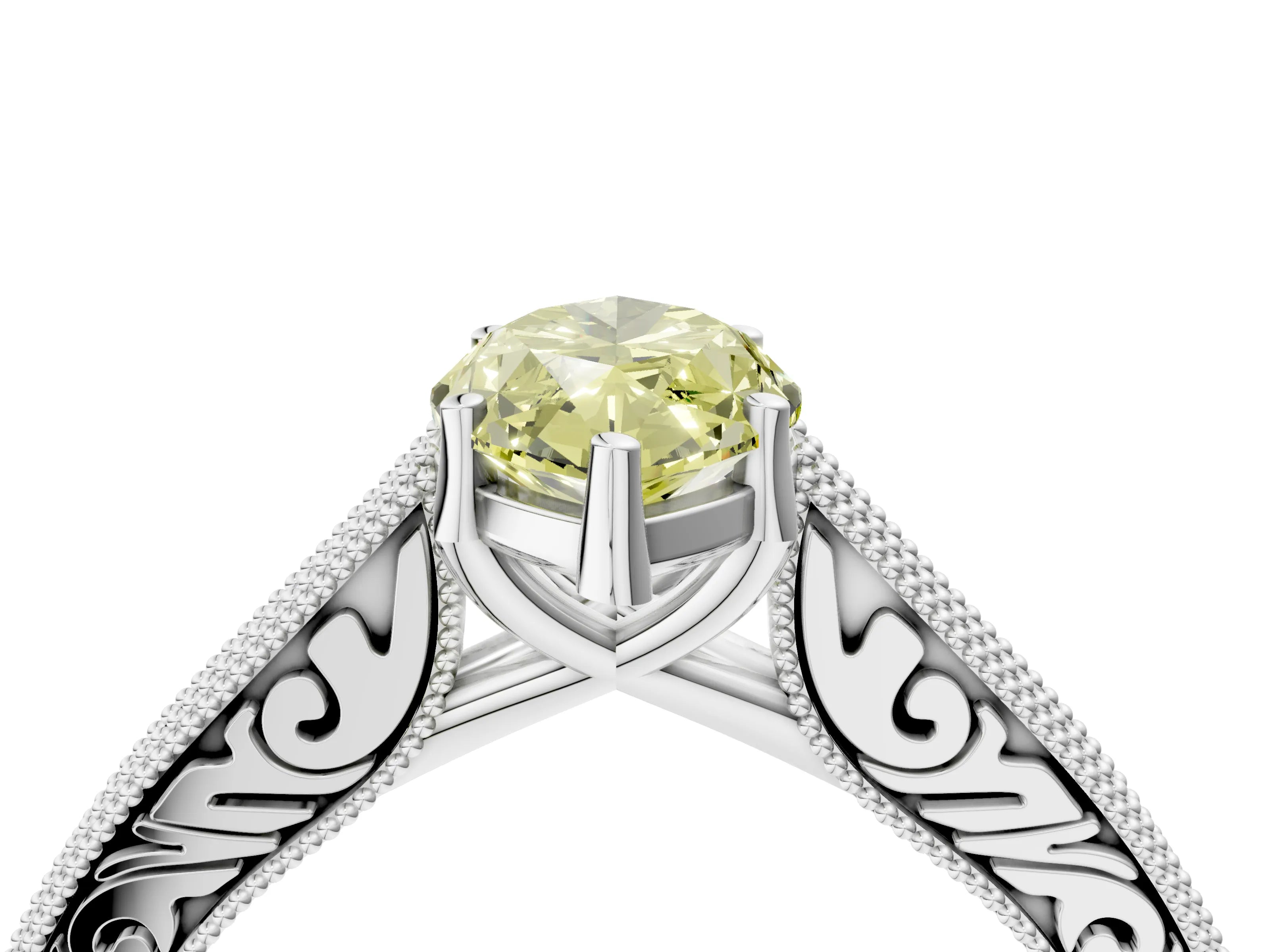 White gold Fancy Yellow Marquise Cut Cut Pave Band Milgrain Solitaire Ring_4
