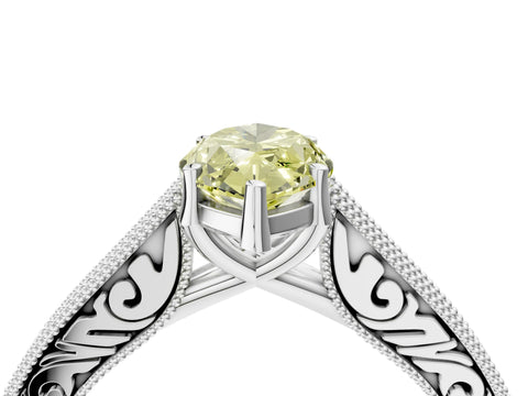 White gold Fancy Yellow Marquise Cut Cut Pave Band Milgrain Solitaire Ring_4