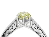 White gold Fancy Yellow Marquise Cut Cut Pave Band Milgrain Solitaire Ring_5