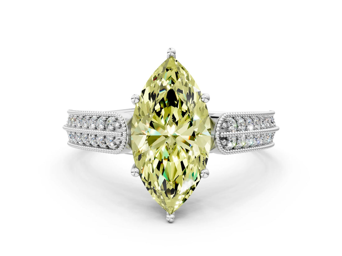 White gold Fancy Yellow Marquise Cut Cut Pave Split Shank Engagement Ring with Four-Prong Setting_12