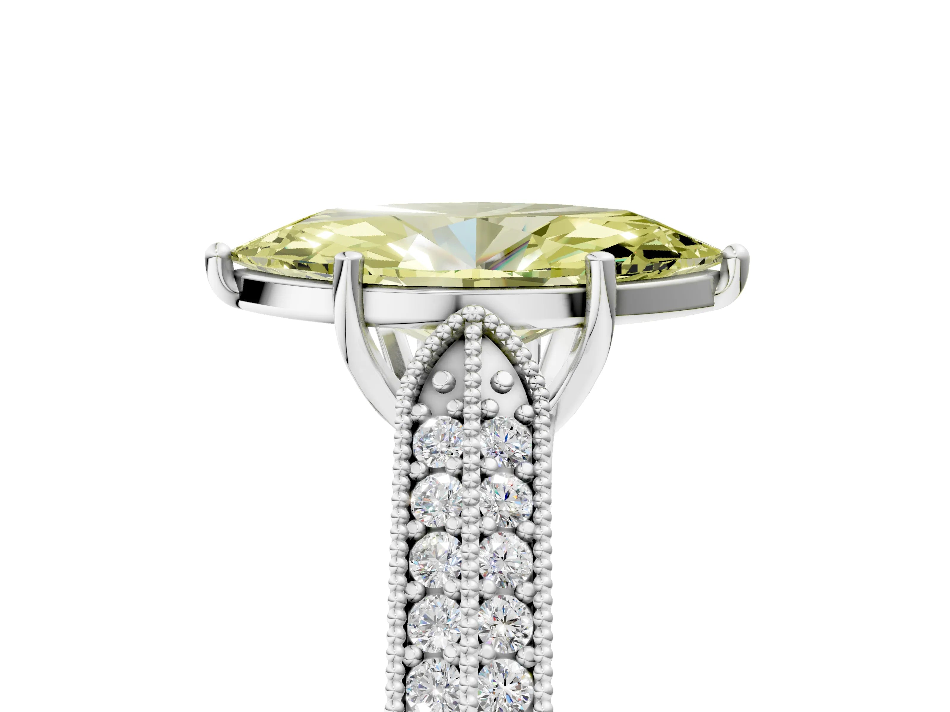 White gold Fancy Yellow Marquise Cut Cut Pave Split Shank Engagement Ring with Four-Prong Setting_17