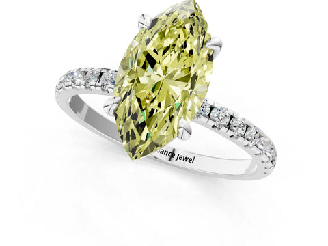 White gold Fancy Yellow Marquise Cut Diamond Brilliant Solitaire Ring with Pavé Band and Four-Prong Setting_1
