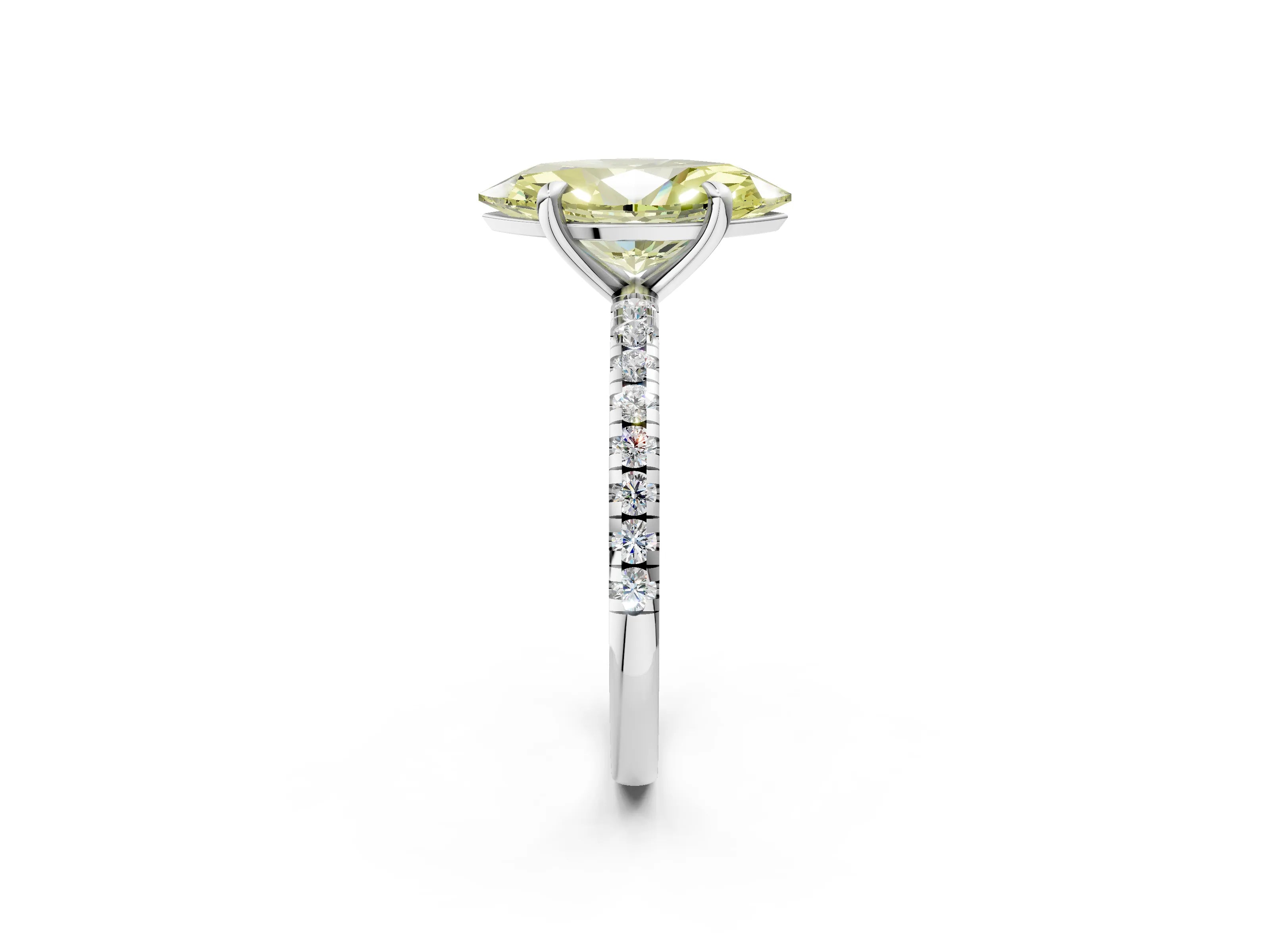 White gold Fancy Yellow Marquise Cut Diamond Brilliant Solitaire Ring with Pavé Band and Four-Prong Setting_2