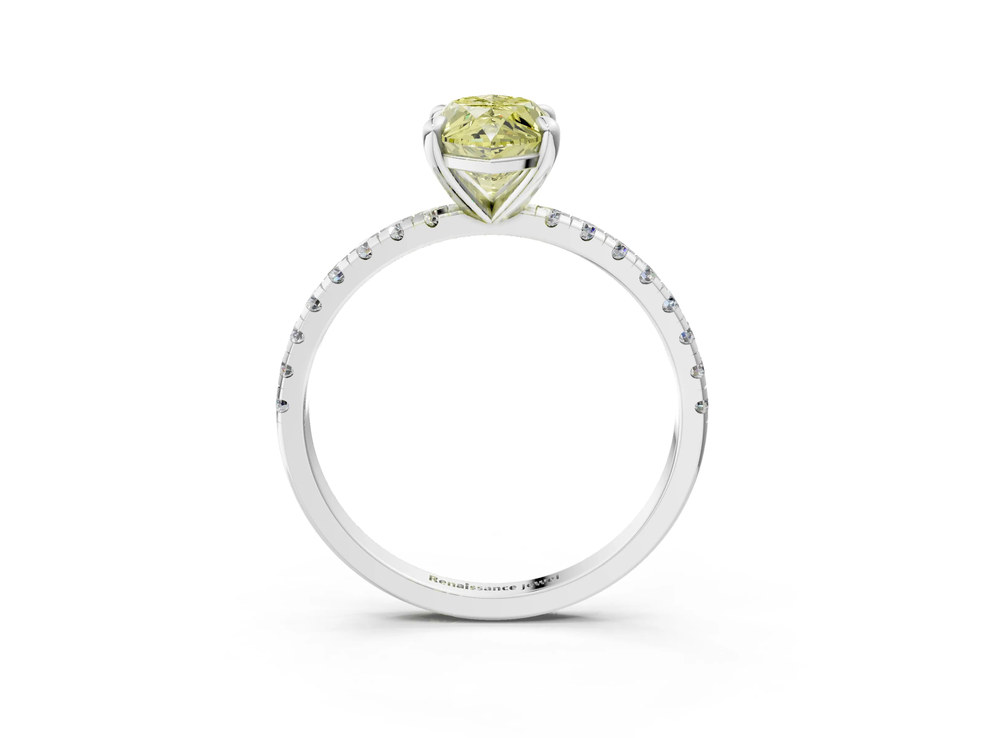 White gold Fancy Yellow Marquise Cut Diamond Brilliant Solitaire Ring with Pavé Band and Four-Prong Setting_3