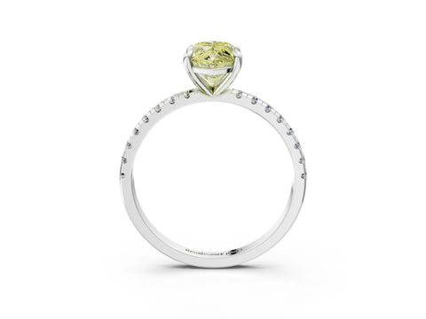 White gold Fancy Yellow Marquise Cut Diamond Brilliant Solitaire Ring with Pavé Band and Four-Prong Setting_3