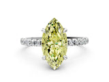 White gold Fancy Yellow Marquise Cut Diamond Brilliant Solitaire Ring with Pavé Band and Four-Prong Setting_6