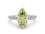 White gold Fancy Yellow Marquise Cut Diamond Cathedral Solitaire Ring with Round  Pavé Band_89