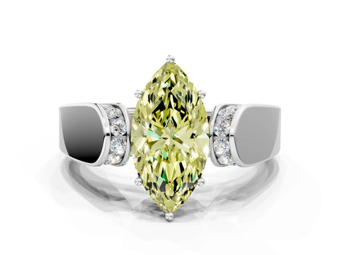 White gold Fancy Yellow Marquise Cut Diamond Channel Set Solitaire Ring with Four-Prong Setting_38