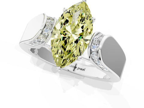 White gold Fancy Yellow Marquise Cut Diamond Channel Set Solitaire Ring with Four-Prong Setting_39