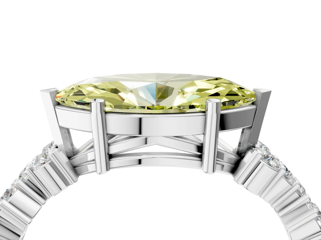 White gold Fancy Yellow Marquise Cut Diamond Cluster Pavé Band with Four-Prong Setting_7