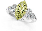 White gold Fancy Yellow Marquise  Cut Diamond Cluster Ring with Round Accent Stones and Prong Setting on a Classic Band_29