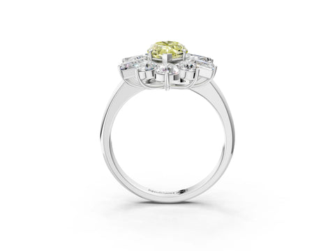 White gold Fancy Yellow Marquise Cut Diamond Cluster Ring with Round and Baguette Stones, Split Shank Band, Prong Setting_3