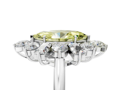 White gold Fancy Yellow Marquise Cut Diamond Cluster Ring with Round and Baguette Stones, Split Shank Band, Prong Setting_5