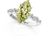 White gold Fancy Yellow Marquise Cut Diamond Cluster Side Stone Solitaire Ring with Prong Setting_51