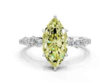 White gold Fancy Yellow Marquise Cut Diamond Cluster Side Stone Solitaire Ring with Prong Setting_53