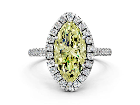 White gold Fancy Yellow Marquise Cut Diamond Cushion Halo Ring with Pavé Band_12