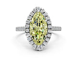 White gold Fancy Yellow Marquise Cut Diamond Cushion Halo Ring with Pavé Band_12