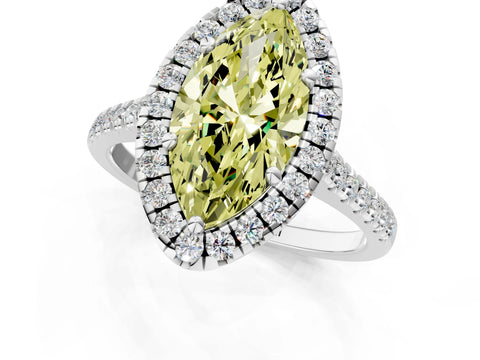 White gold Fancy Yellow Marquise Cut Diamond Cushion Halo Ring with Pavé Band_13