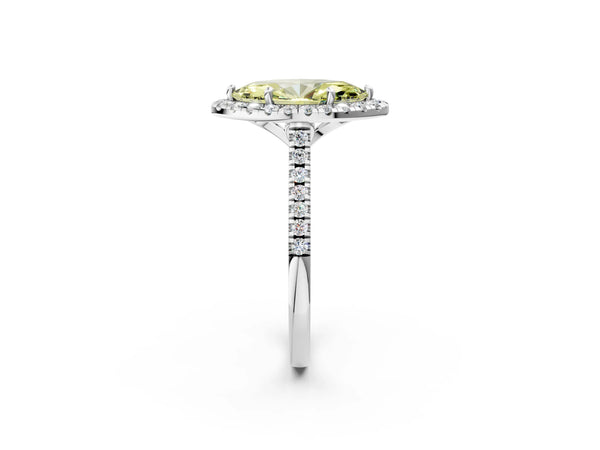 Platinum Fancy Yellow Marquise Cut Diamond Cushion Halo Ring with Pavé Band
