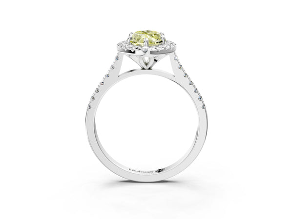 Platinum Fancy Yellow Marquise Cut Diamond Cushion Halo Ring with Pavé Band