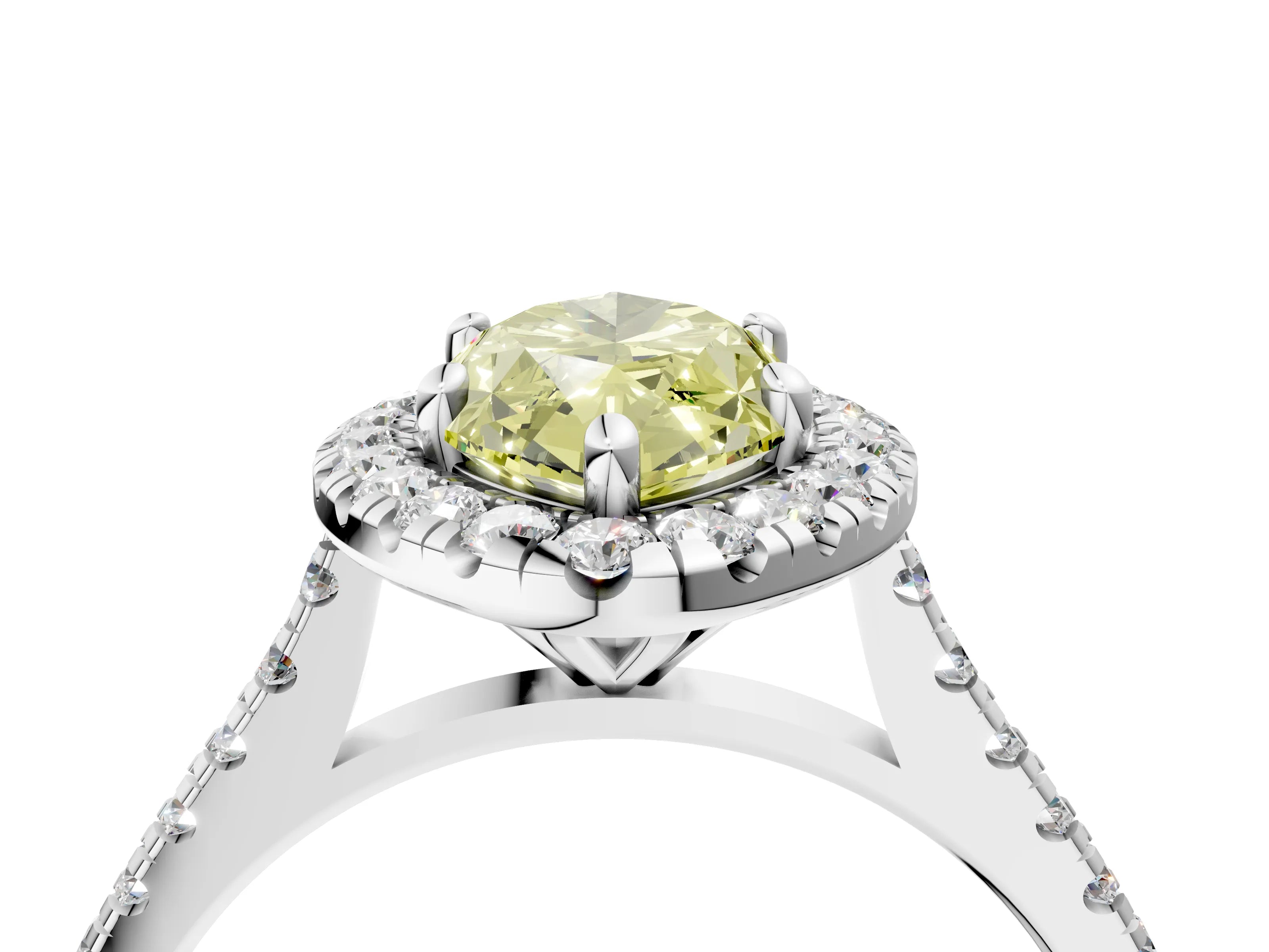 White gold Fancy Yellow Marquise Cut Diamond Cushion Halo Ring with Pavé Band_16