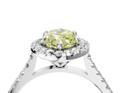 White gold Fancy Yellow Marquise Cut Diamond Cushion Halo Ring with Pavé Band_16
