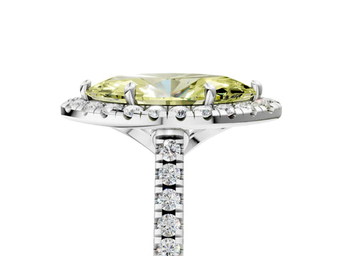 White gold Fancy Yellow Marquise Cut Diamond Cushion Halo Ring with Pavé Band_17
