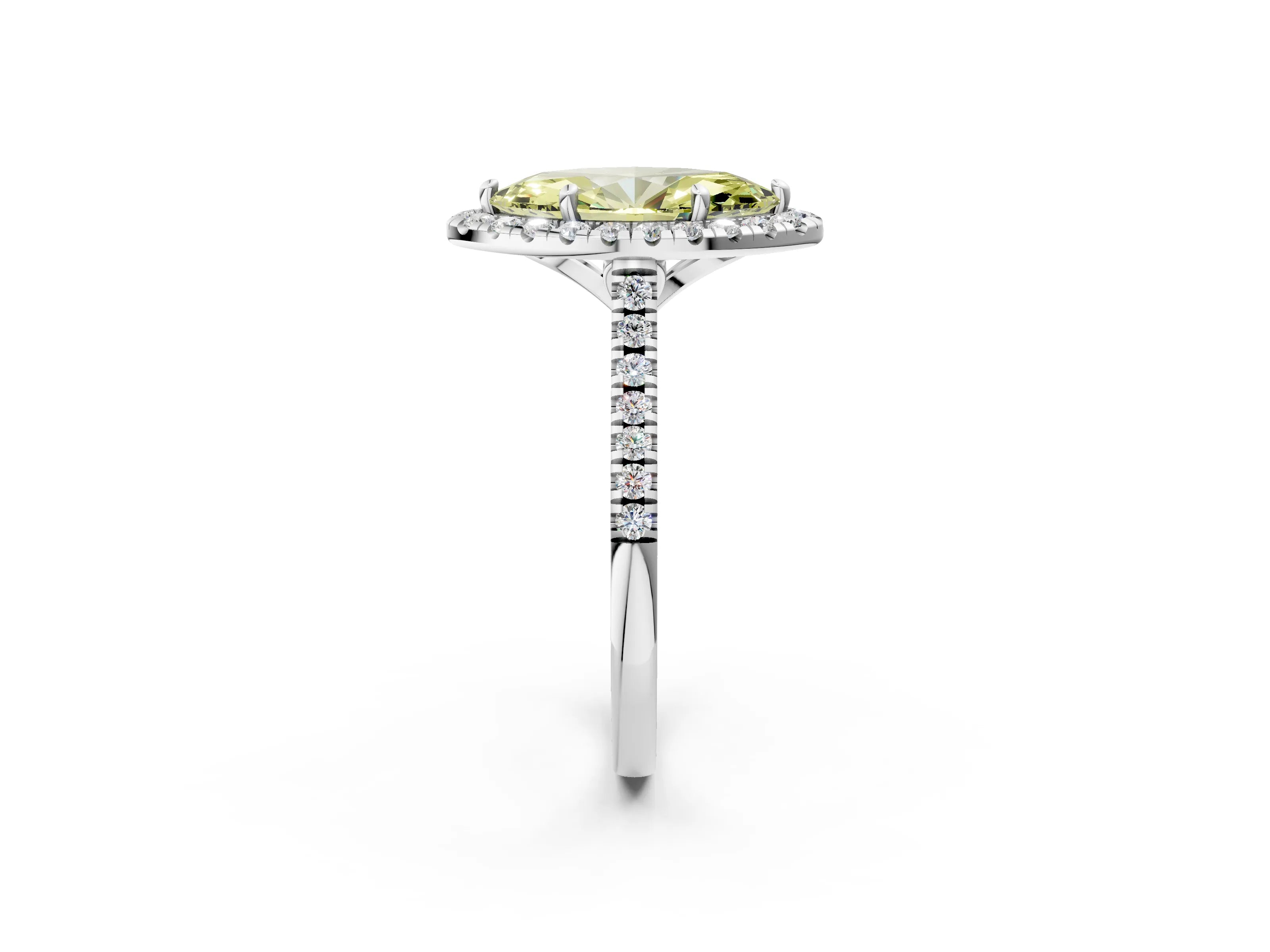White gold Fancy Yellow Marquise Cut Diamond Cushion Halo Ring with Pavé Band_2