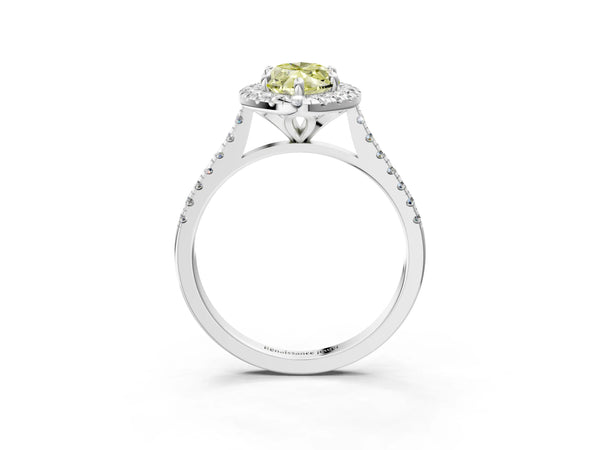 Platinum Fancy Yellow Marquise Cut Diamond Cushion Halo Ring with Pavé Band