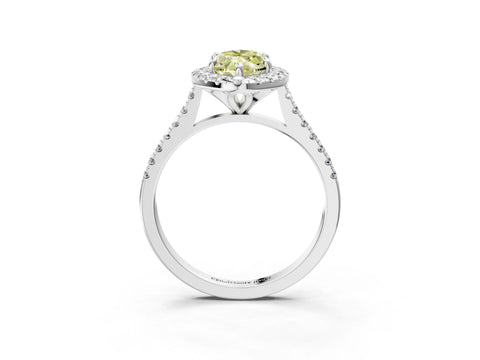 White gold Fancy Yellow Marquise Cut Diamond Cushion Halo Ring with Pavé Band_3